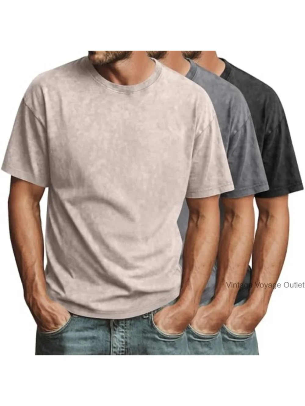 Men's Oversized T-Shirts 3 Pack Cotton Spandex Crew Neck Vintage Tees